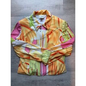 Joseph Ribkoff Jacket Women Multicolor Abstract Print Zip Front Sequins Size 12
